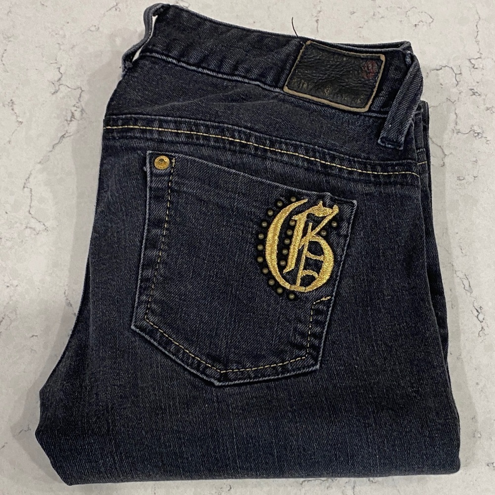 Guess Dark Denim Jeans with Gold Pocket Detail